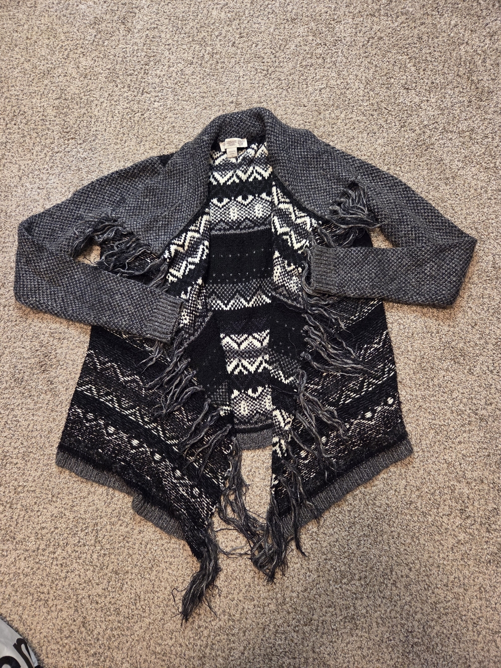 Vintage America Blues Aztec Geometric Fringe Open Cardigan Medium